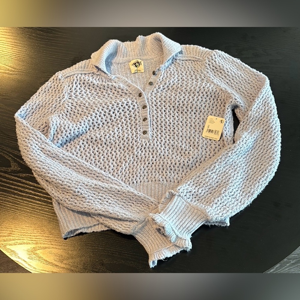 Free People Cozy Blue Knit Sweater NWT Small